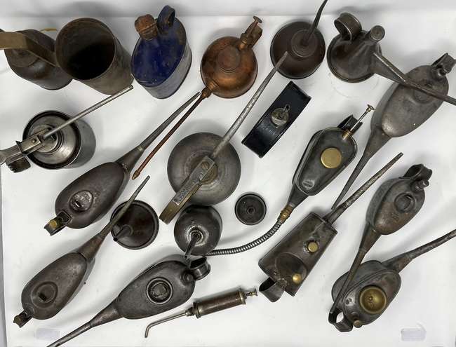 Collection of Oil Cans, Dispensers and Funnels-Sold