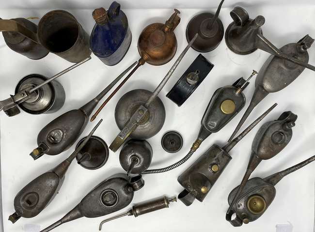 Collection of Oil Cans, Dispensers and Funnels-Sold