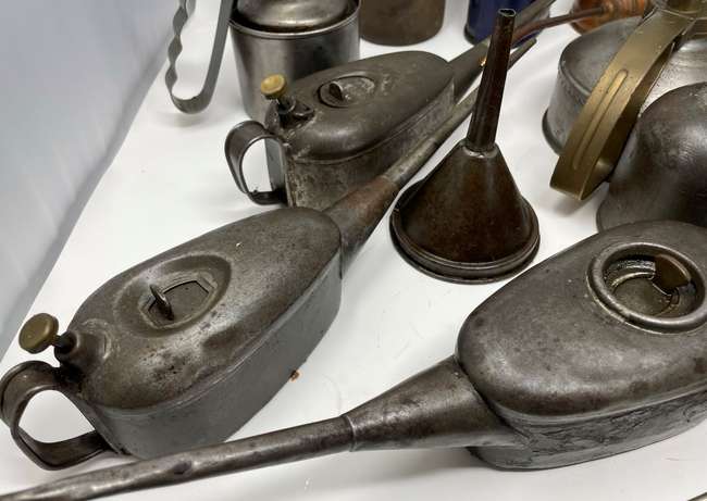 Collection of Oil Cans, Dispensers and Funnels-Sold