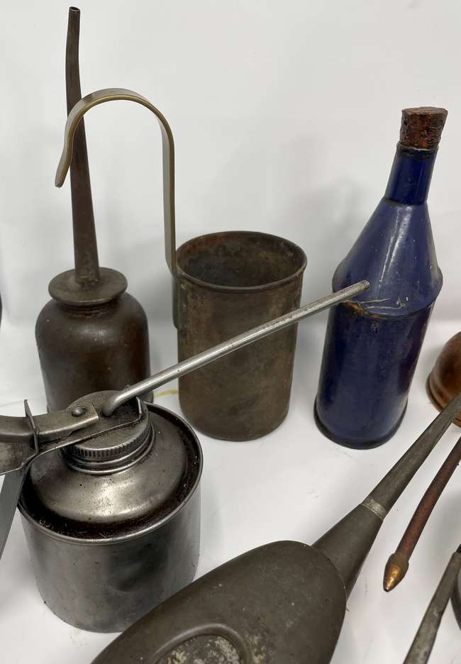 Collection of Oil Cans, Dispensers and Funnels-Sold