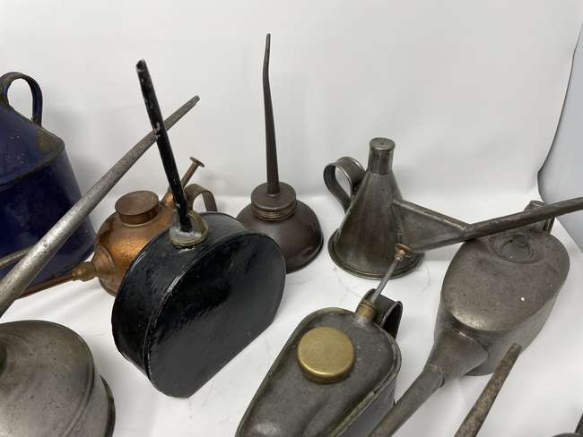 Collection of Oil Cans, Dispensers and Funnels-Sold