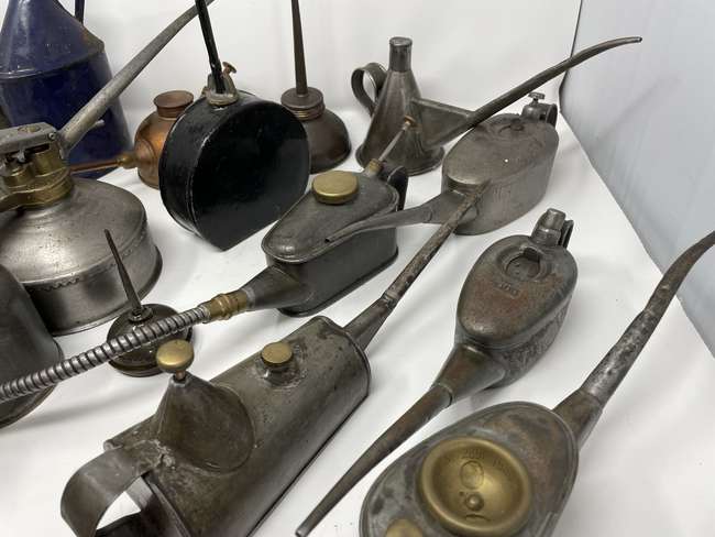 Collection of Oil Cans, Dispensers and Funnels-Sold