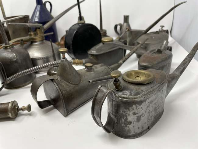 Collection of Oil Cans, Dispensers and Funnels-Sold