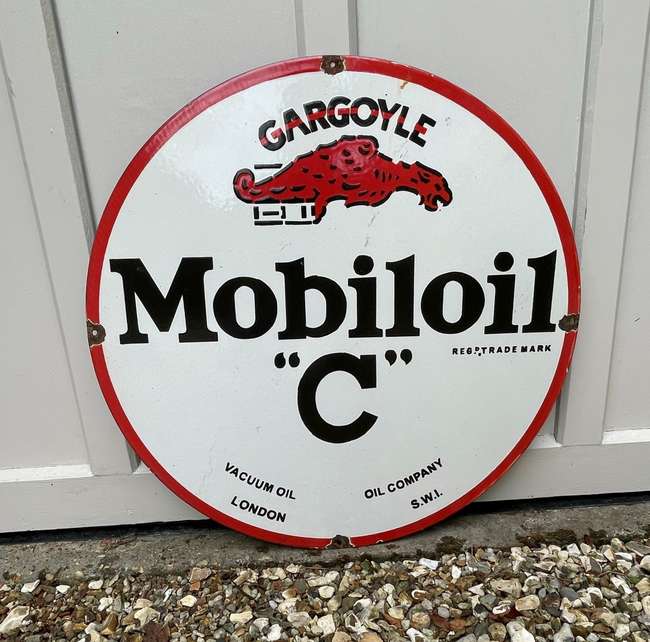 ''Gargoyle Mobiloil C'' Circular Enamel Sign-Sold