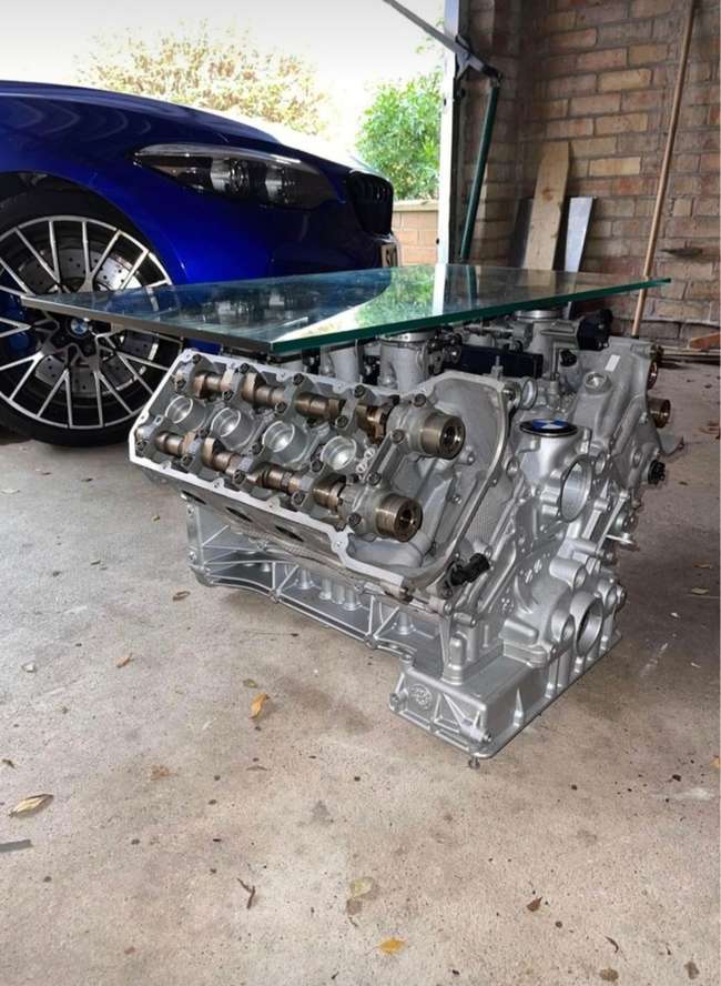 BMW M3 V8 Glass-Topped Table-Auction Lot