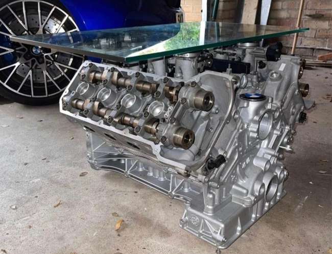 BMW M3 V8 Glass-Topped Table-Auction Lot