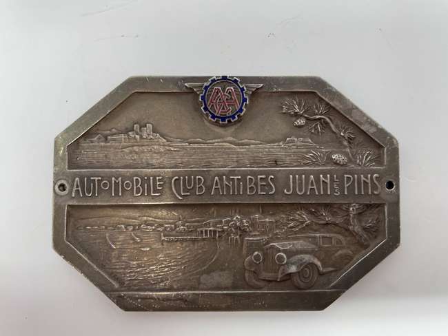 Automobile Club Antibes Juan Les Pins Dashboard Plaque c1930-Sold
