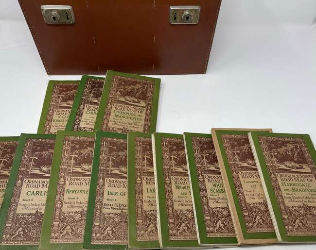 A Cased Set of Ordnance Survey Road Maps c1920s-Sold