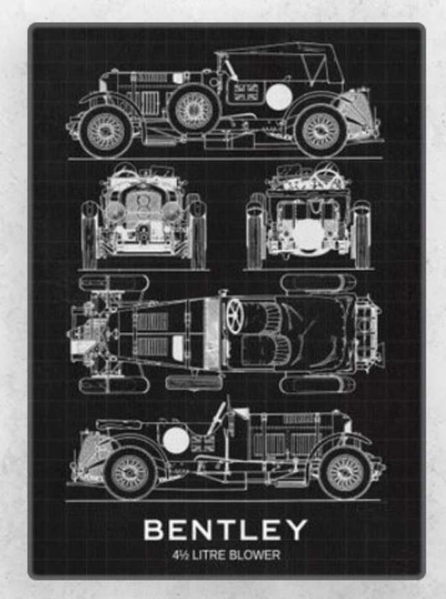 A Rare Metal Wall Poster Featuring 4½-Litre Bentley Blower-Sold