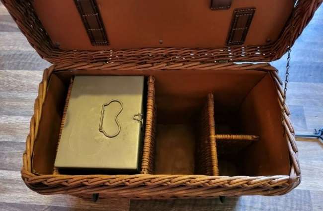 A Superb Vintage Wicker Automotive Picnic Case -Sold