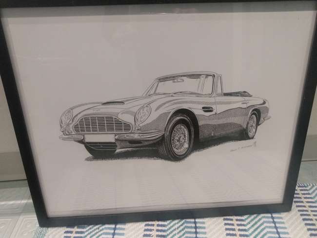 Framed Original Sketch of a DB6 Volante by John T. Kitchen-Sold