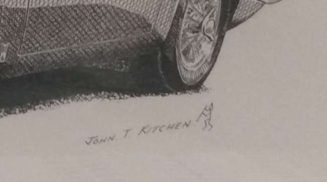 Framed Original Sketch of a DB6 Volante by John T. Kitchen-Sold