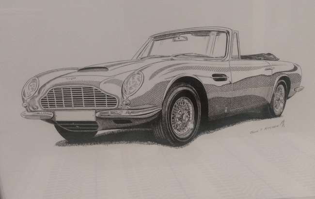 Framed Original Sketch of a DB6 Volante by John T. Kitchen-Sold