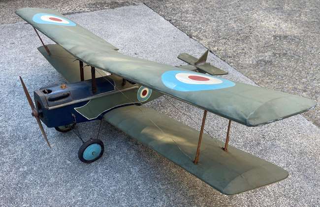 Early Scale Model of WWI Biplane with Canvas Wings and Combu-Auction Lot