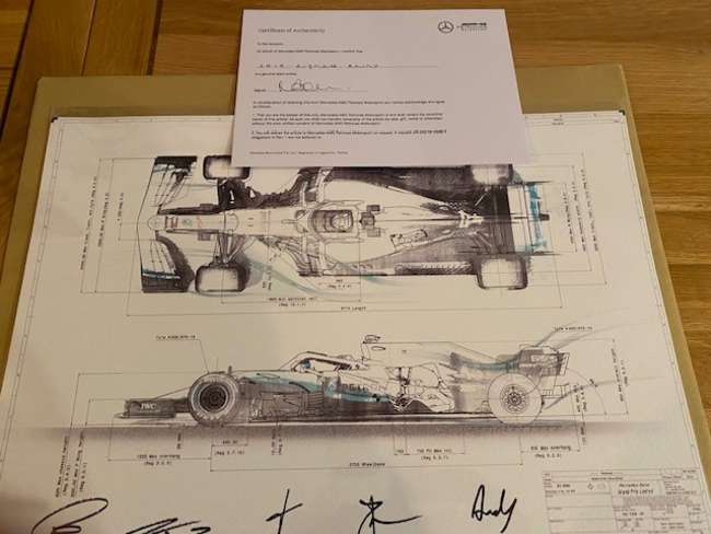 Charity Lot: Signed Mercedes Petronas Technical Drawing and -Sold