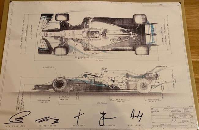 Charity Lot: Signed Mercedes Petronas Technical Drawing and -Sold