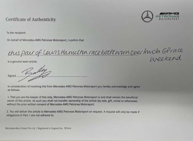 Charity Lot: Lewis Hamilton's Race Boots worn at the Imola 2-Sold