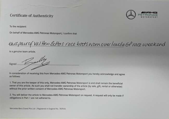 Charity Lot: Valtteri Bottas' Race Boots worn at the 2020 Im-Sold
