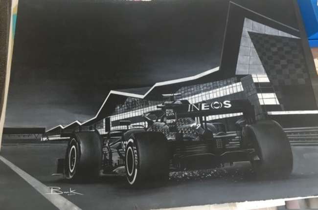 'Lewis Hamilton on the Home Straight' Original Artwork by Da-Sold