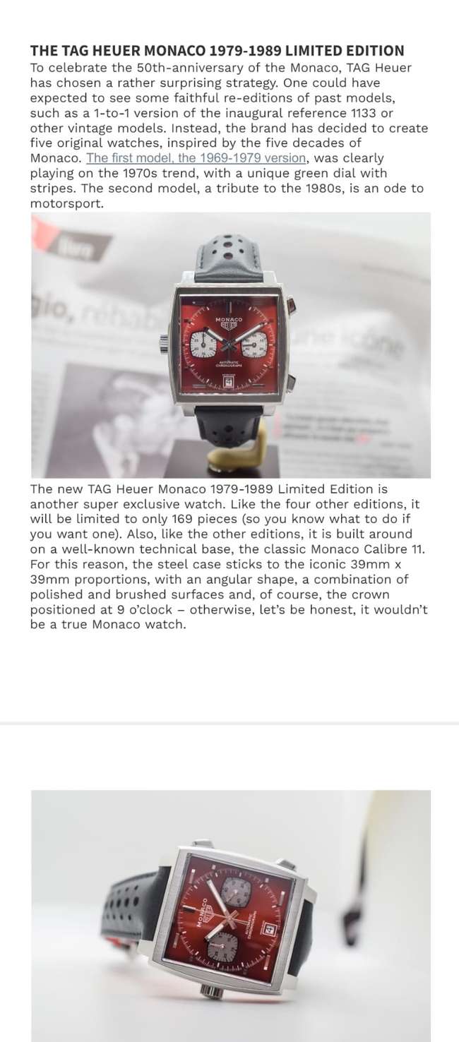 Tag Heuer Monaco 50th Anniversary and Unique Tony Upson McQu-Sold