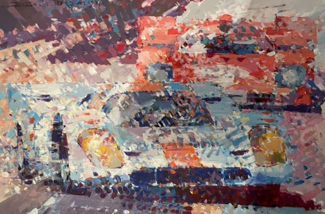 Gulf Porsche 917K at Spa in 1970 Original Painting by Dexter-Sold