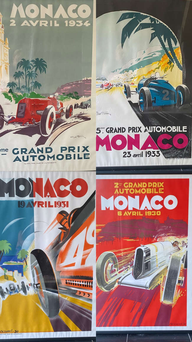 Four 1930s Monaco Grand Prix Reproduction Posters-Sold
