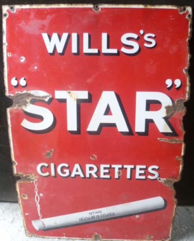 Wills's Star Cigarettes Patinated Enamel Sign  -Sold