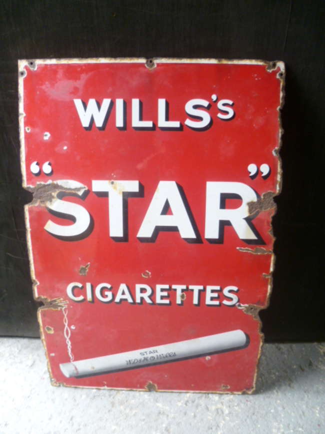 Wills's Star Cigarettes Patinated Enamel Sign  -Sold
