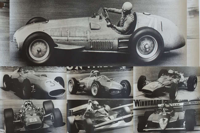 Seven Large Format Photographic Prints of Racing Ferraris Through the Years