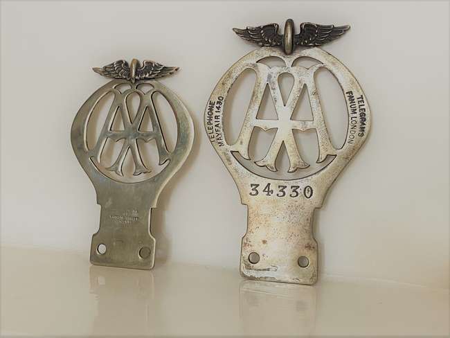 Two AA Badges, nickel-plated