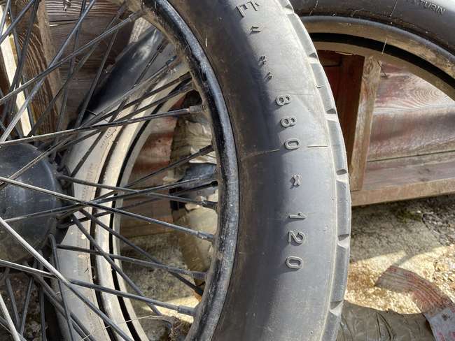 A Pair of 880 x 120 Beaded Edge Wheels with Worn Michelin Tyres