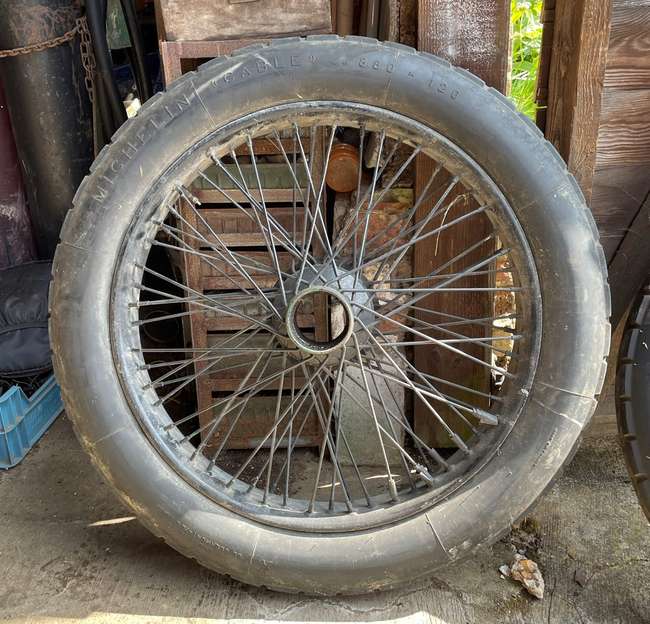 A Pair of 880 x 120 Beaded Edge Wheels with Worn Michelin Tyres