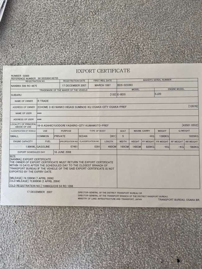 1997 Subaru Legacy RS-B-Auction Lot
