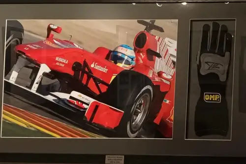 Large Framed Presentation of a Fernando Alonso Signed OMP Ra-Sold