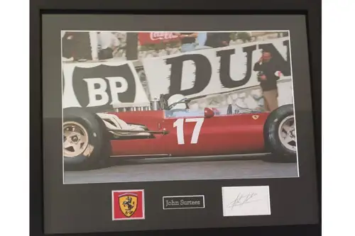 Large Framed Signed Composition of John Surtees Driving His -For Sale