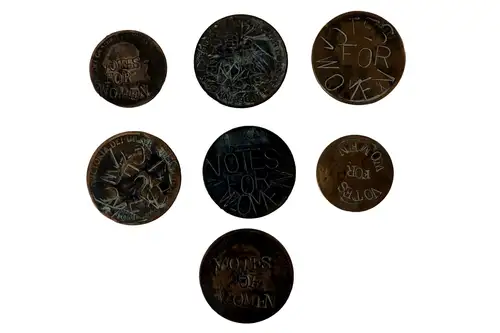 Seven Original Suffragette Defaced English Protest Coins-For Sale