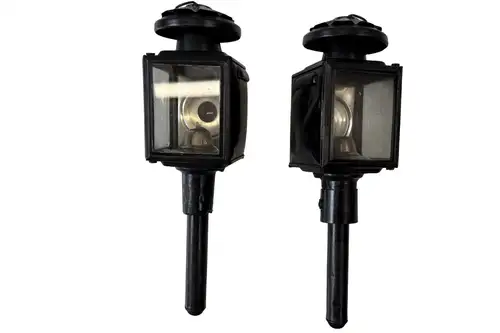 Black Victorian Candle-Powered Carriage Lamps-For Sale