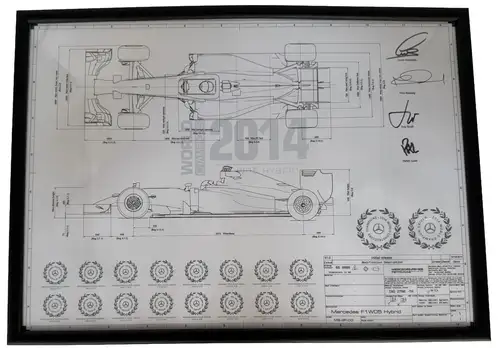 2014 Mercedes-AMG Petronas Multi-Signed Technical Drawing-Sold