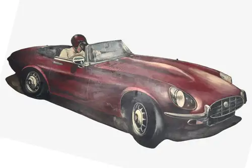 c.1980s Large Fairground-Style Painting on Board of Jaguar E-Sold