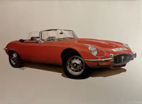 Jaguar E-Type Original Airbrush Painting by Steve Fermor-Sold