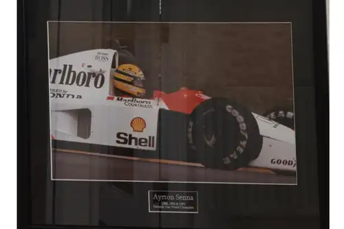 A Large Photographic Image of Ayrton Senna at the Wheel of H-For Sale