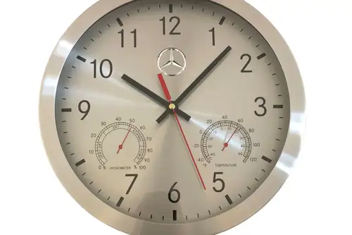 Official Mercedes-Benz Brushed Aluminium Wall Clock-For Sale