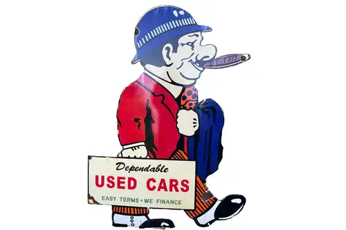 'Dependable Used Cars' Enamel Sign-Sold