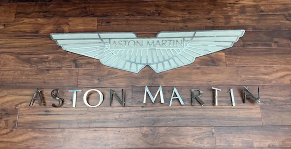 Laser Cut Stainless Steel 'Aston Martin' Wings and Lettering