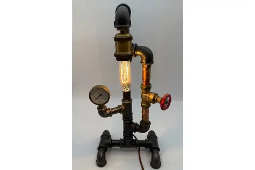A Steampunk-Inspired Table Lamp with Edison Bulb-For Sale