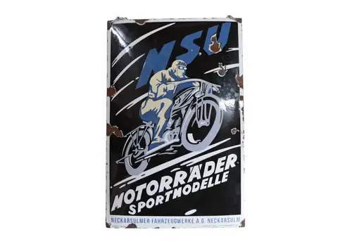 1920s NSU Motorrader Sportmodelle Enamel Sign-For Sale