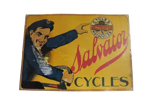1920s Salvator Cycles Tin Sign Brussels-For Sale