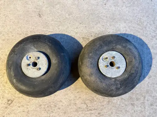 Two WWII Aircraft Tail Wheels with Aero Tyres-For Sale
