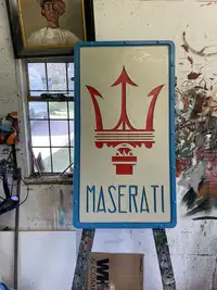 'Maserati' Trident Hand-Painted Wall Sign