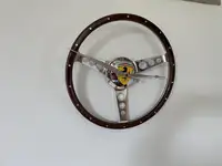 Wood-Rimmed Alloy Steering Wheel Wall Clock*